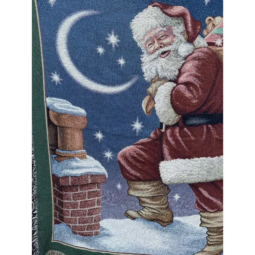 Tapestry Throw Santa Claus Rooftop Bag Toys Blanket Farmhouse CottageCore 60x62
